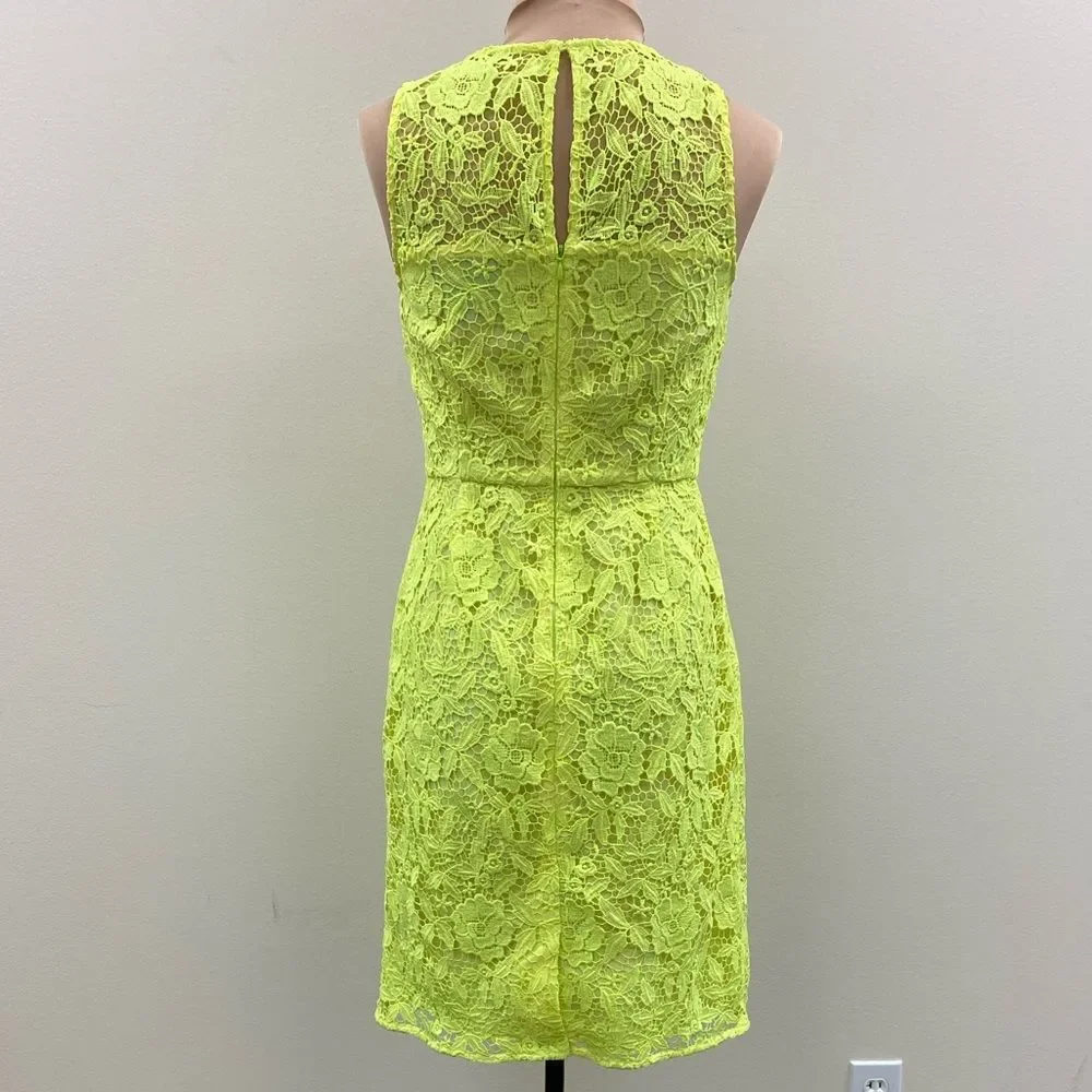 J Crew Collection Neon Green Lace Sleeveless Mini Sheath Dress - Picture 8 of 9